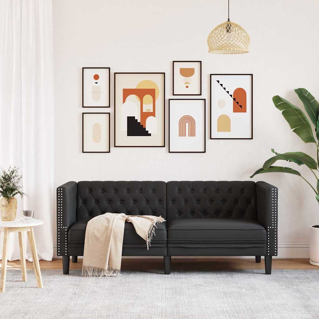 vidaXL Chesterfieldbank Geruit Zwart 174 x 74.5 x 70.5 cm Kunstleer