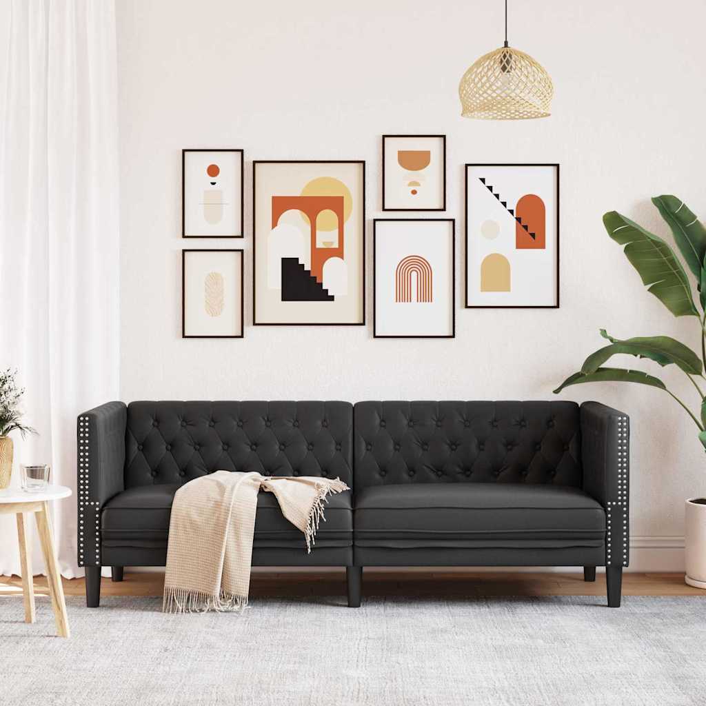 vidaXL Chesterfieldbank Geruit Zwart 194 x 74.5 x 70.5 cm Kunstleer