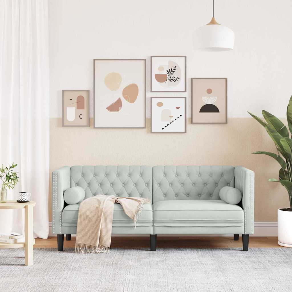 vidaXL Chesterfieldbank Geruit Lichtgrijs 174 x 74.5 x 70.5 cm Fluweel