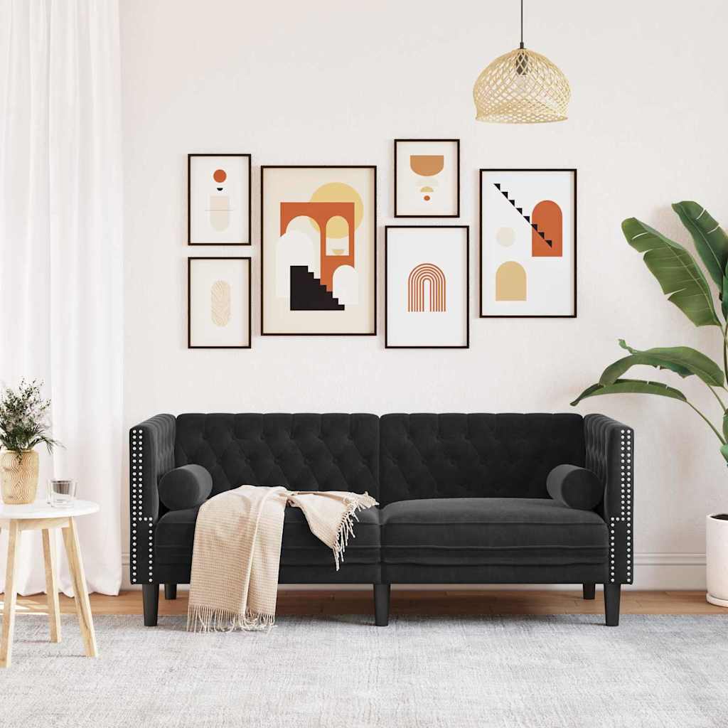 vidaXL Chesterfieldbank Geruit Zwart 174 x 74.5 x 70.5 cm Fluweel
