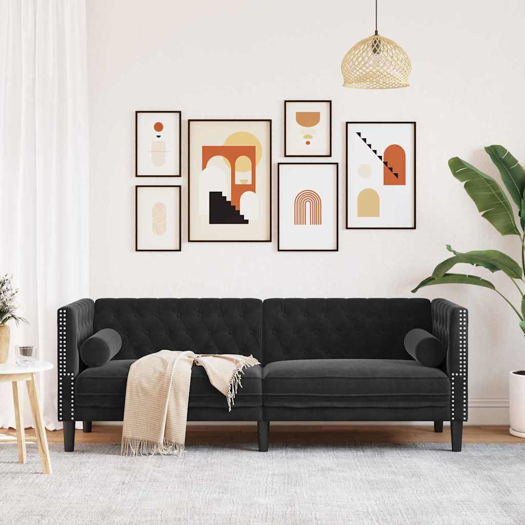 vidaXL Chesterfieldbank Geruit Zwart 194 x 74.5 x 70.5 cm Fluweel