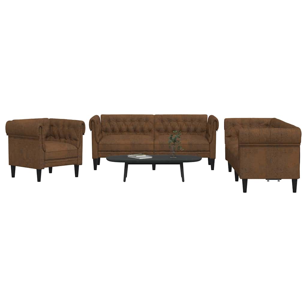 vidaXL Bankstel 3 pcs Bruin 201.5 x 74.5 x 74.5 cm Stof