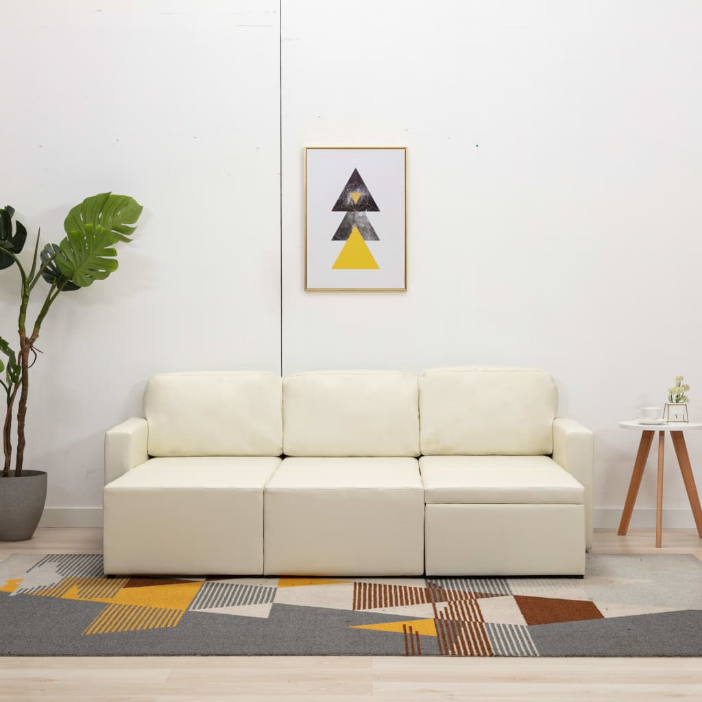 vidaXL Slaapbank driezits modulair kunstleer crème