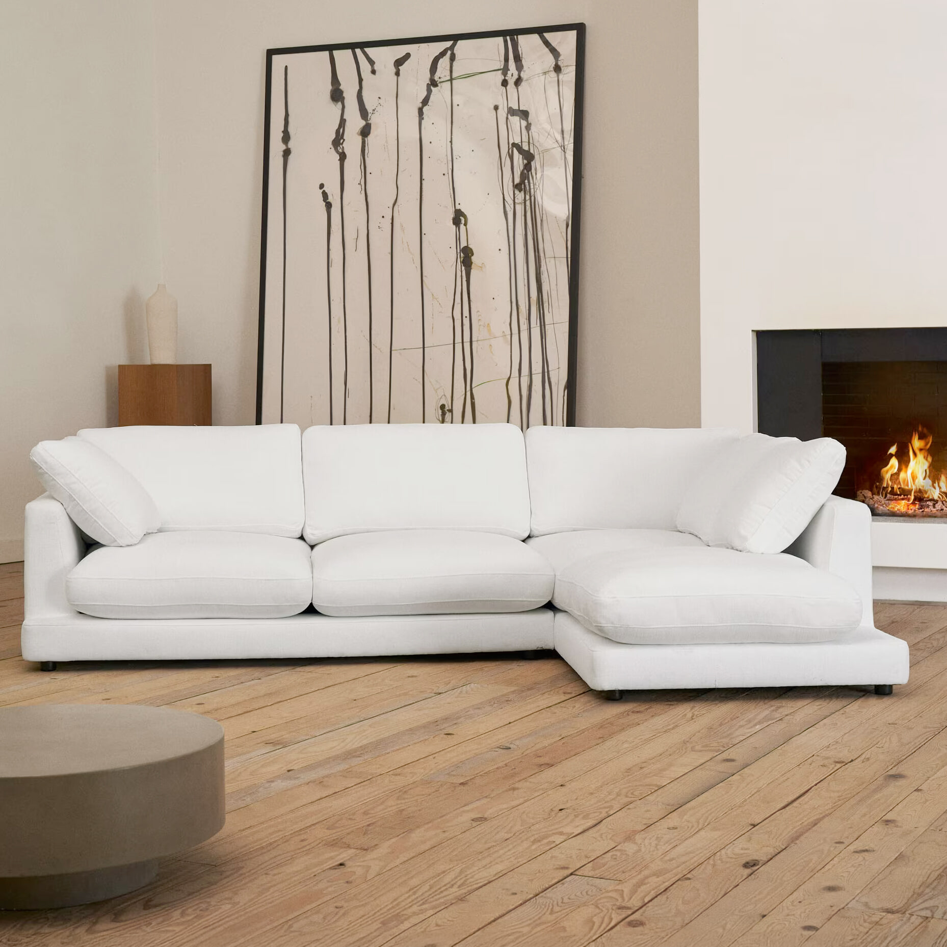 Kave Home 4-zits Loungebank Gala Rechts, Chenille - Wit