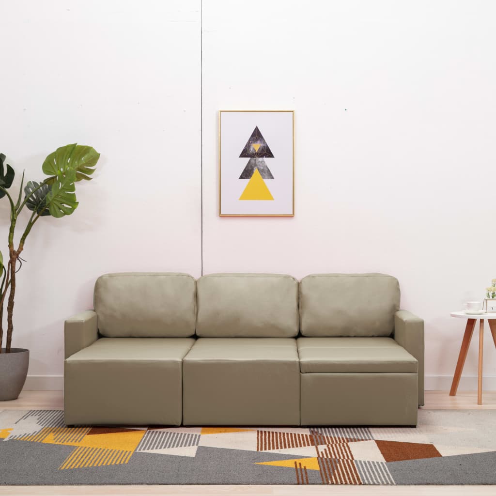 vidaXL Slaapbank driezits modulair kunstleer cappuccino