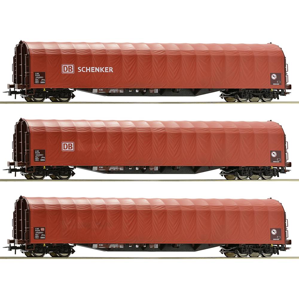 Roco 6600156 H0 3-delige set schuifplanwagens van de DB AG