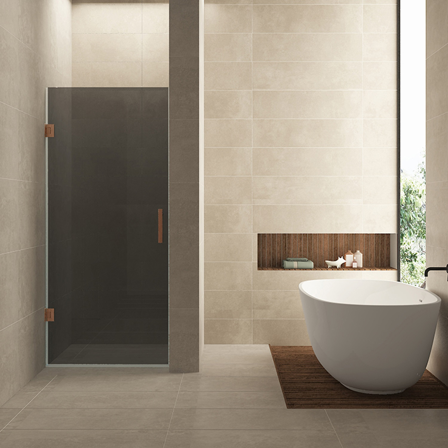 Wiesbaden Nisdeur  Less 80x200 cm 8 mm Nano Rookglas Geborsteld Brons Koper