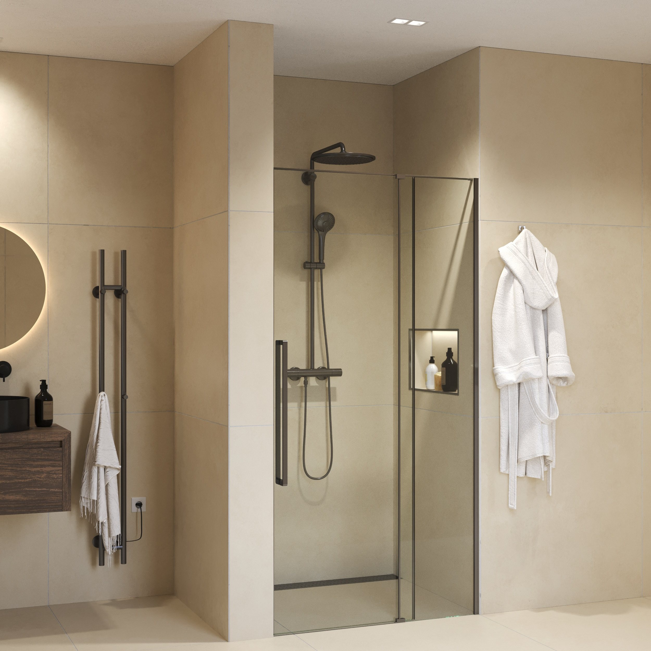 Sanivo Nisdeur  Sena Met Vast Paneel Helder Glas 130x200 cm Met Montageset Gunmetal