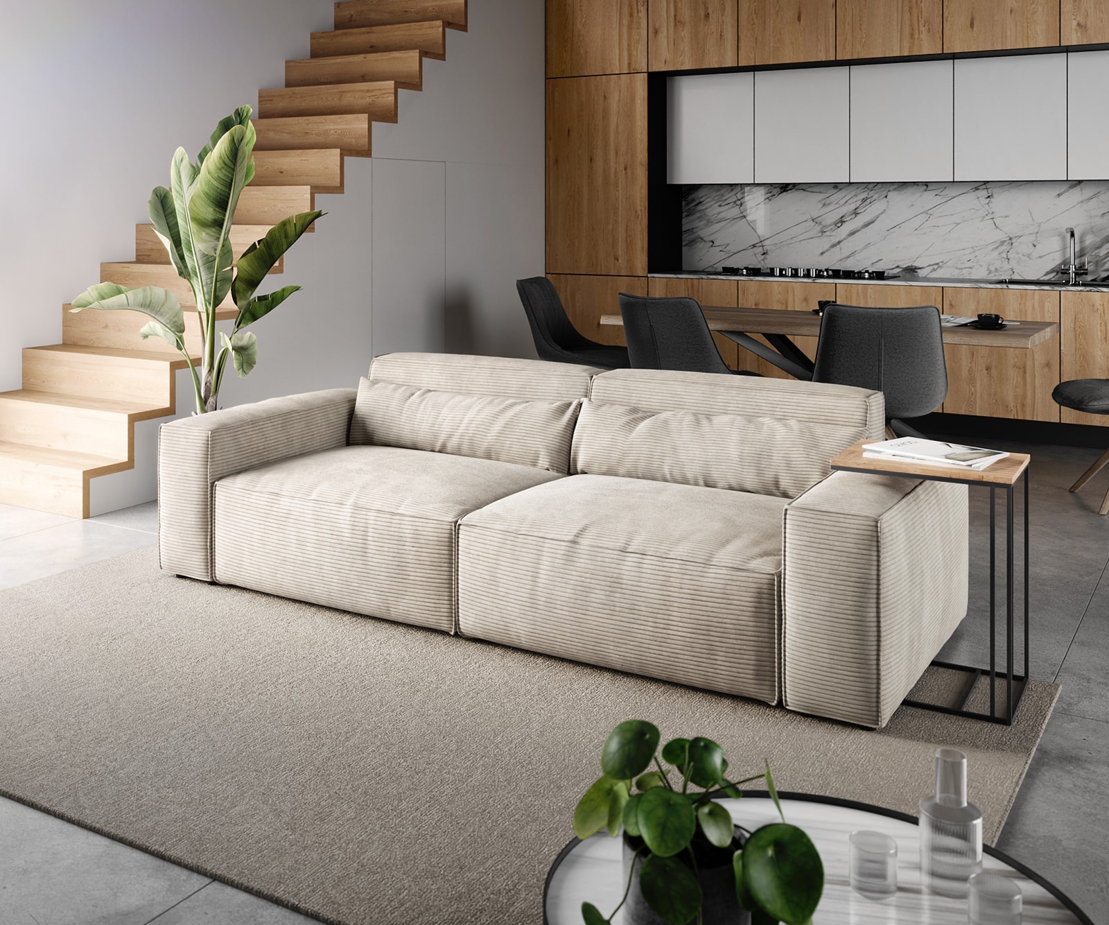 DELIFE Big-Sofa Sirpio 230x90 cm Cord Beige