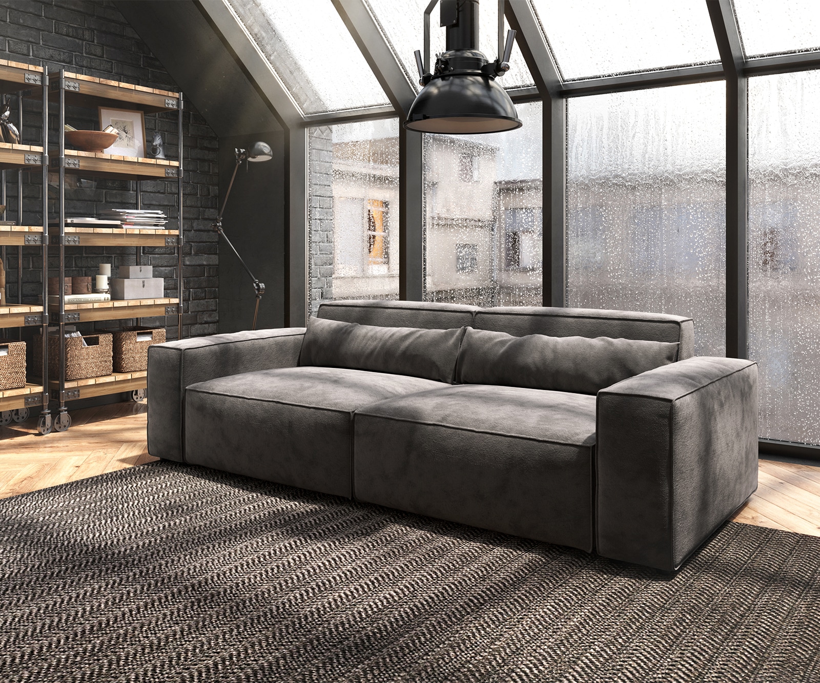DELIFE Big-Sofa Sirpio 230x90 cm Mikrofaser Khakibraun