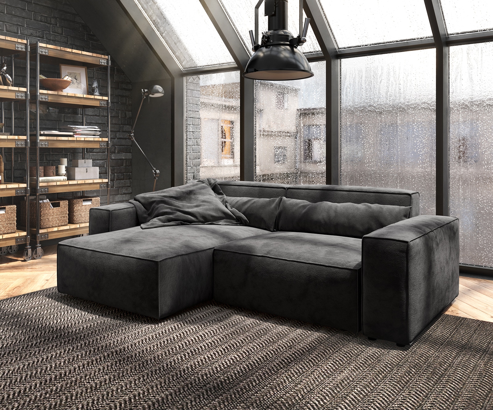 DELIFE Ecksofa Sirpio 230x150 cm Mikrofaser Schwarz Recamiere variabel