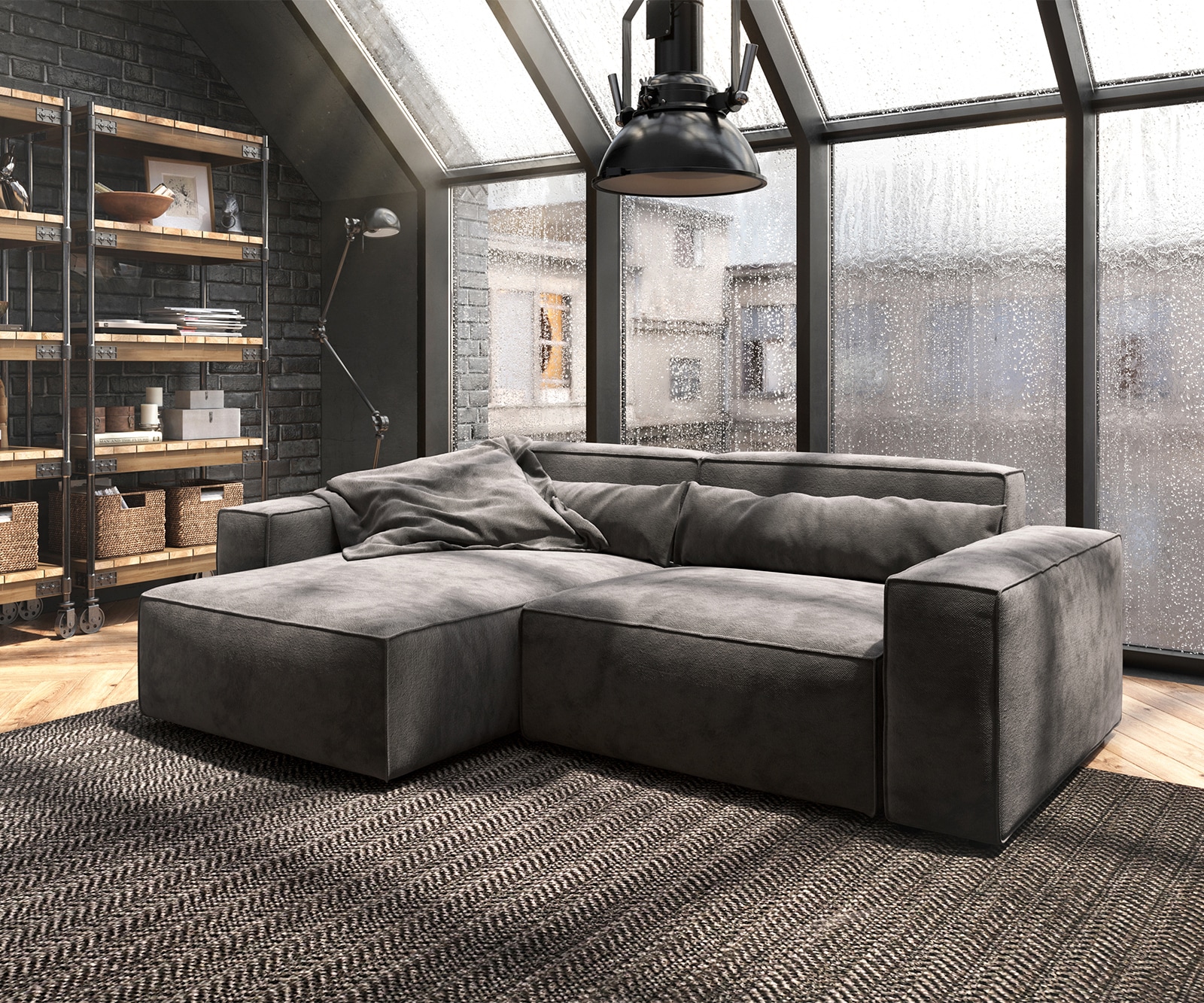 DELIFE Ecksofa Sirpio 230x150 cm Mikrofaser Khakibraun Recamiere variabel