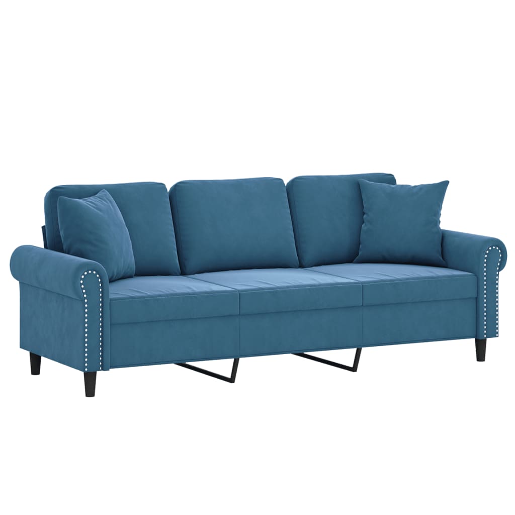vidaXL Driezitsbank met sierkussens 180 cm fluweel blauw