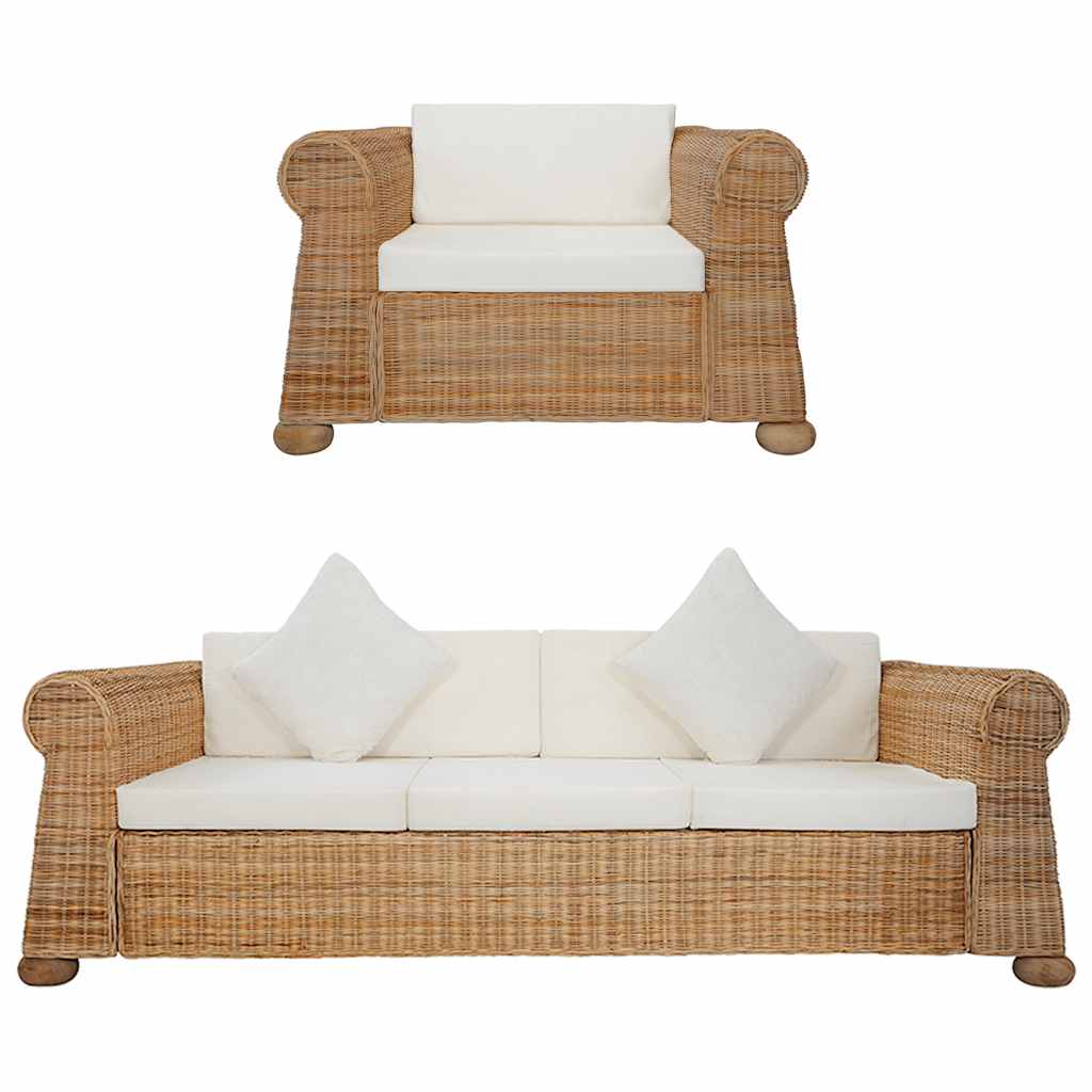 vidaXL 2-delig Bankstel met kussens natuurlijk rattan