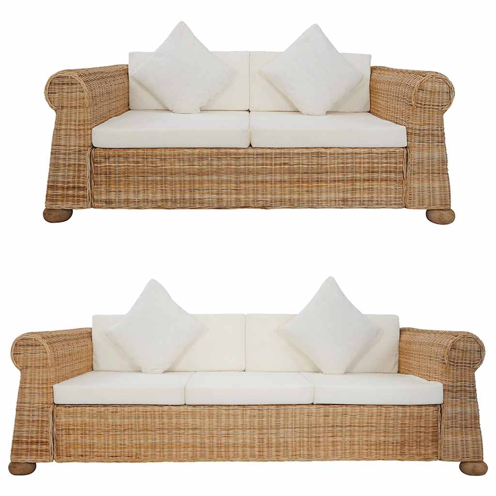 vidaXL 2-delig Bankstel met kussens natuurlijk rattan