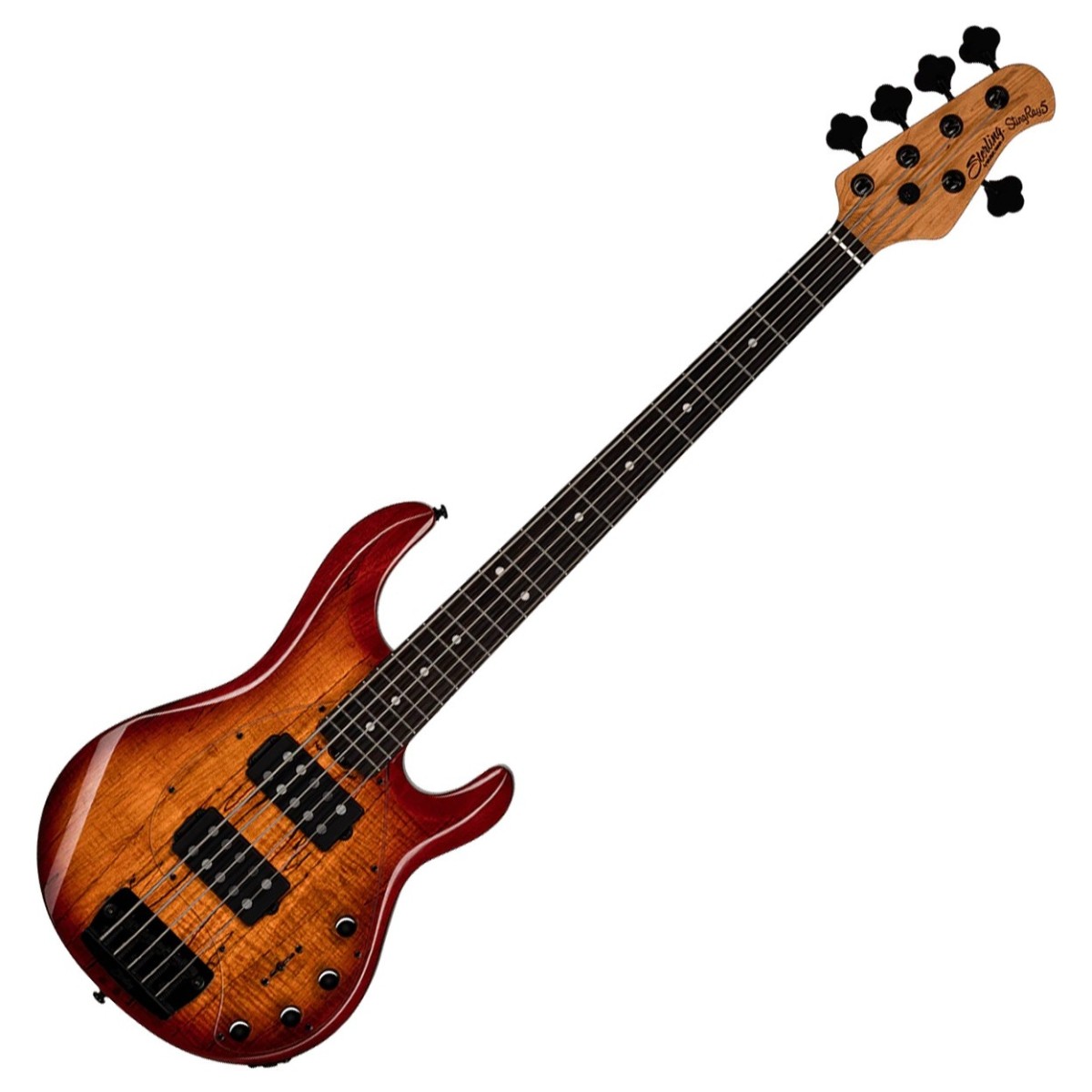 Sterling by Music Man Sterling StingRay 5 HH RAY35HH Spalted Maple Blood Orange Burst