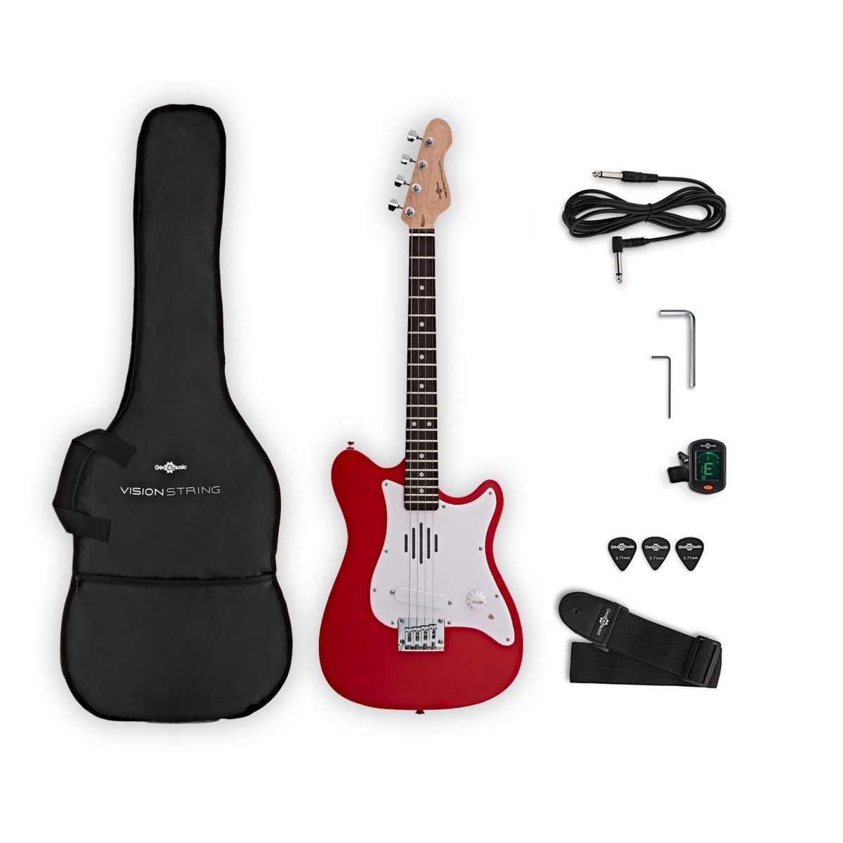 Gear4Music VISIONSTRING Mini Electric Guitar with In-Built Speaker Red