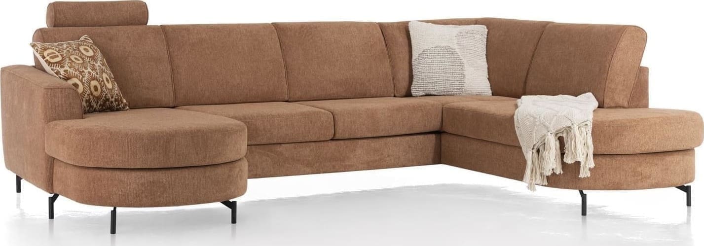 Henders en Hazel | Alcona longchair inclusief 3-zitsbank + ottomane rechts - Vada koper / Vada beige - koper | Zitmeubels woonkamer | Hoekbank