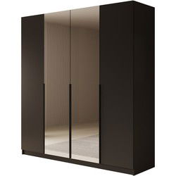 Meubella Kledingkast Sabre - Zwart - 200 cm - Met spiegel