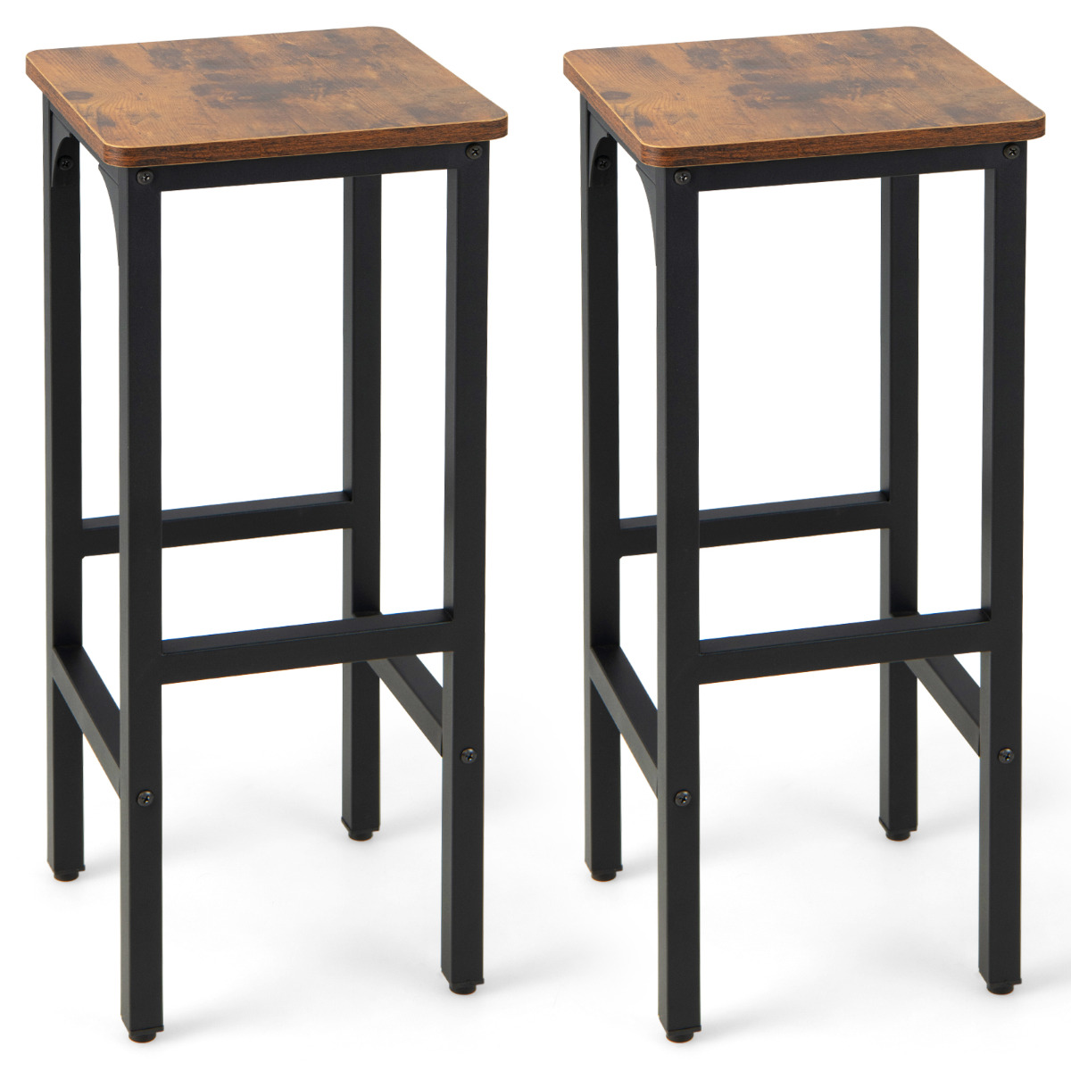 Costway Set van 2 Industriële Barkrukken 71,5cm Hoge Stoel Bar Metalen Frame Rustiek Bruin