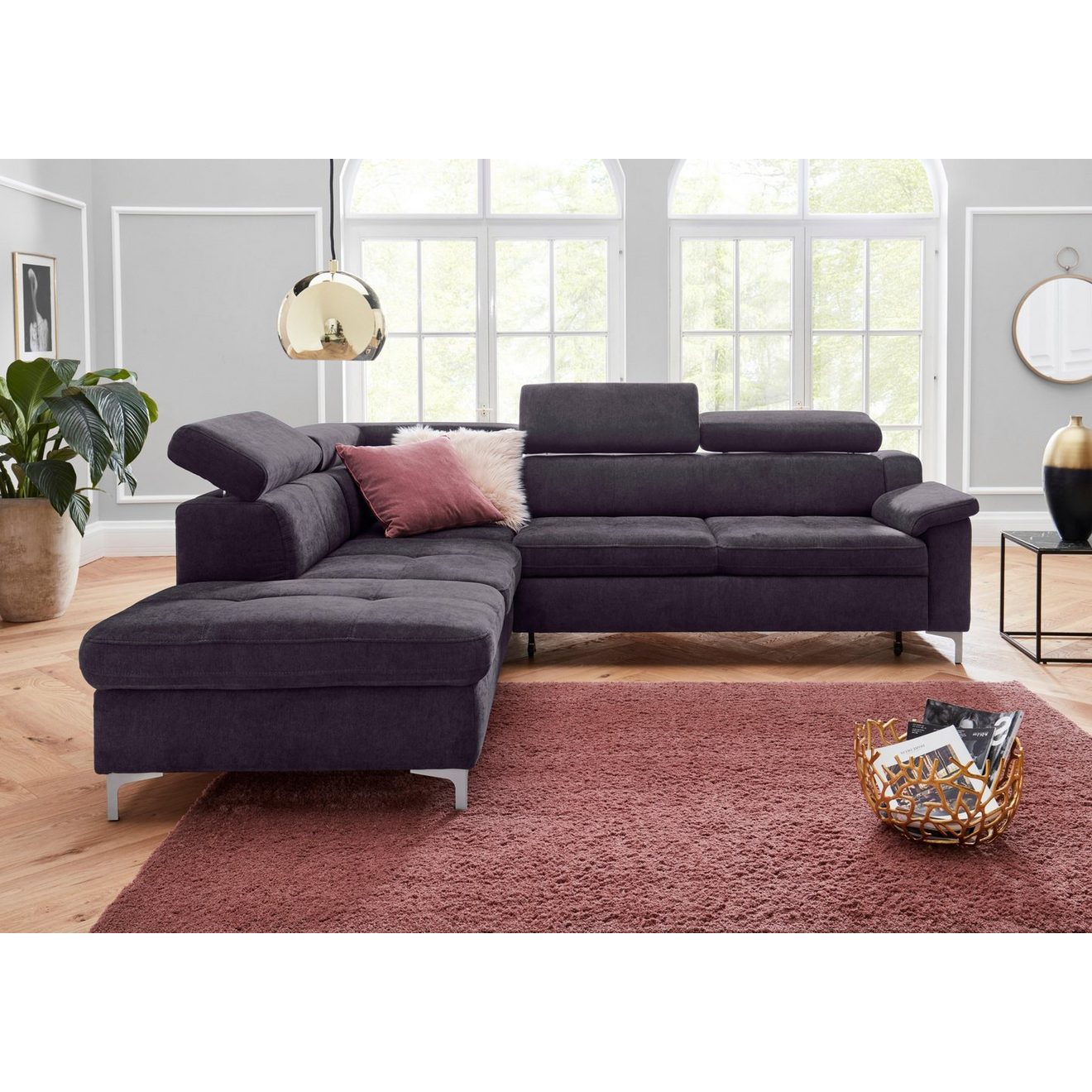 Exxpo - sofa fashion Hoekbank Florenz, comfortabel en handig, geweldige afwerking, L-vorm inclusief verstelbare hoofdsteun, naar keuze met slaapfunctie en bedkist