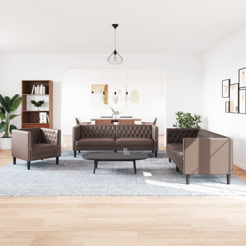 vidaXL 3-delige Loungeset Chesterfield-stijl kunstleer bruin