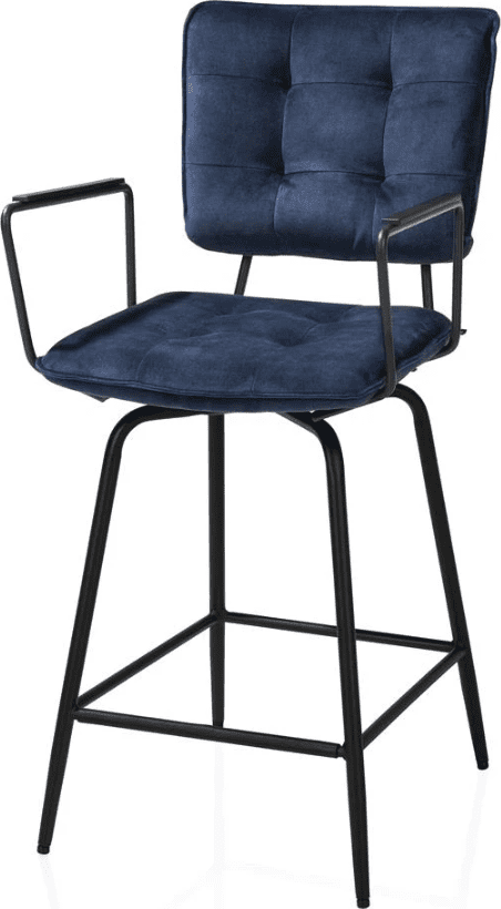 Manou barstoel met armen - off black - stof Karese - donkerblauw