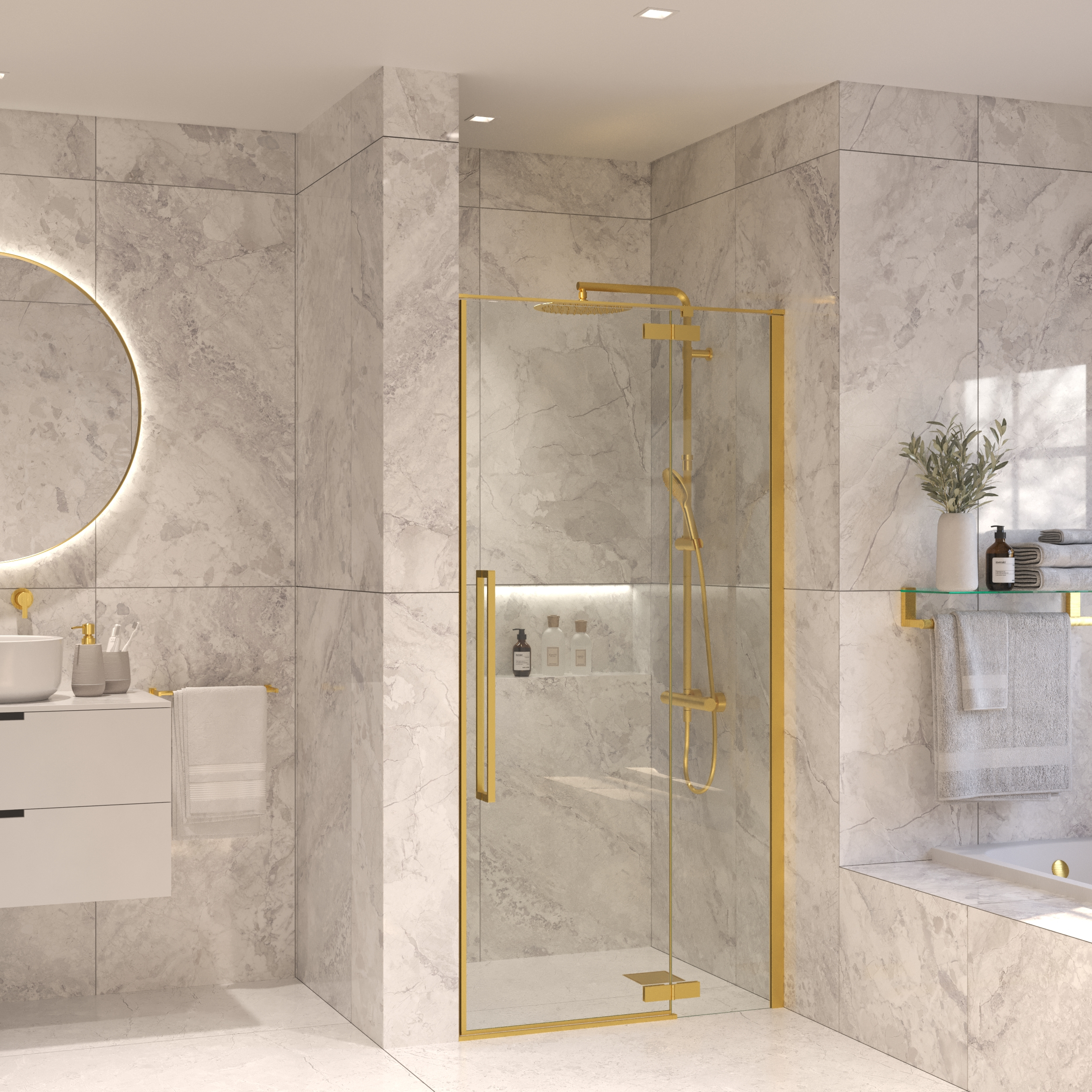 Sanivo Nisdeur Set  Vigo 110x200 Geborsteld Goud Messing