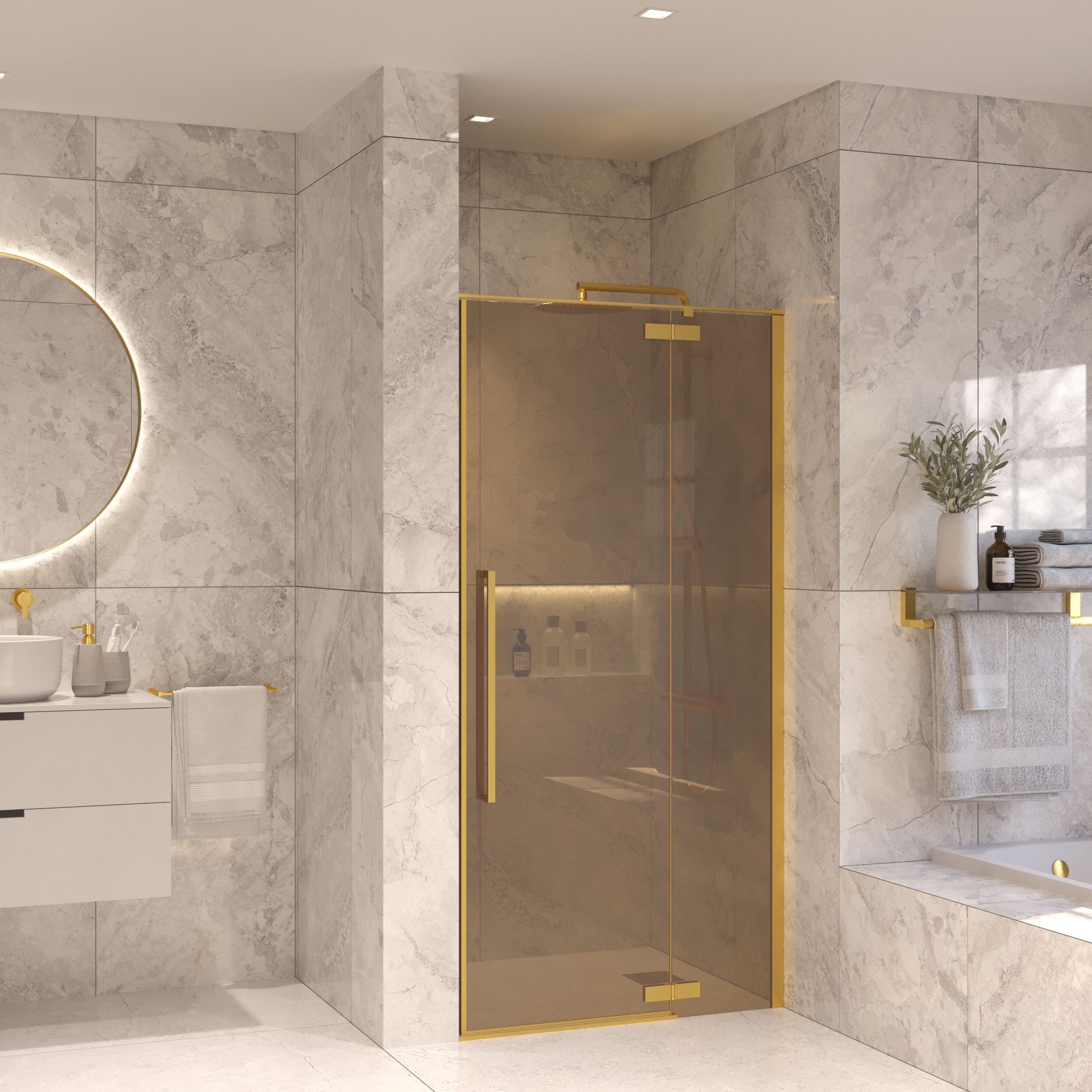 Sanivo Nisdeur Set  Vigo Champagne Glas 80x200 Geborsteld Messing Goud