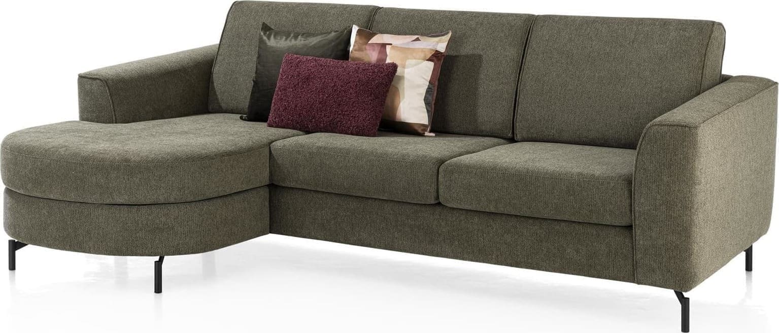 Henders en Hazel | Alcona 3-zitsbank inclusief longchair rond - links (2-armen) - Vada mosgroen | Zitmeubels woonkamer | Hoekbank