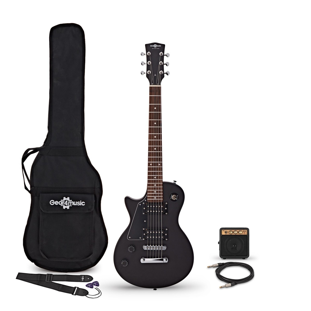 Gear4Music 3/4 New Jersey Left Handed Electric Guitar Black Mini Guitar Amp Pack