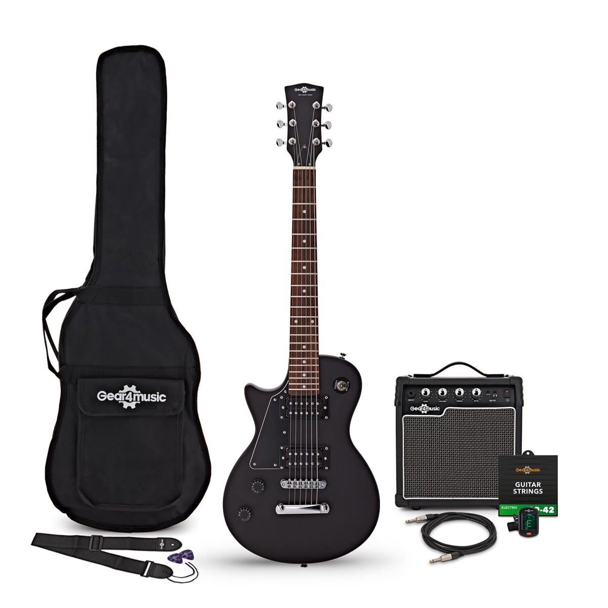 Gear4Music 3/4 New Jersey Left Handed Electric Guitar Black 10W Guitar Amp & Accessory Pack