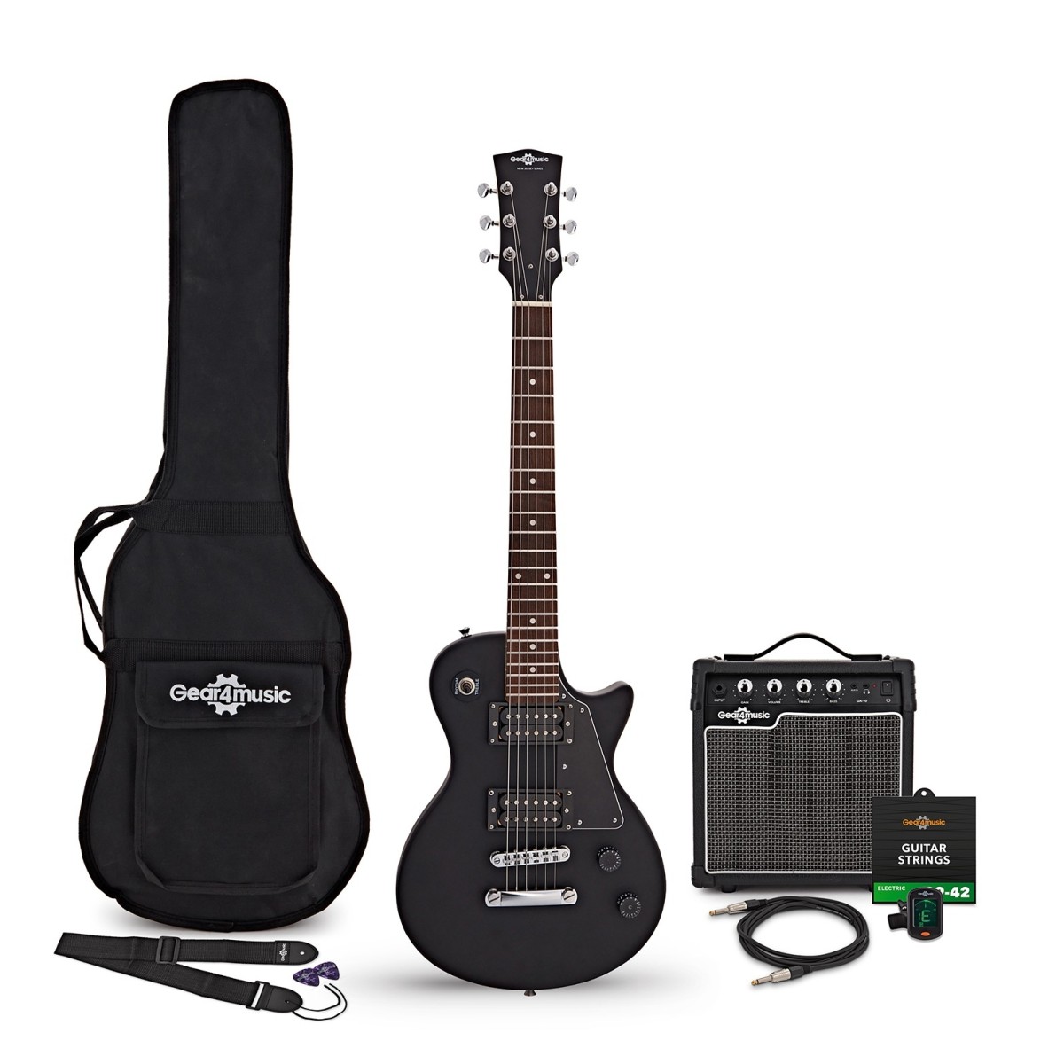 Gear4Music 3/4 New Jersey Electric Guitar Black 10W Guitar Amp & Accessory Pack