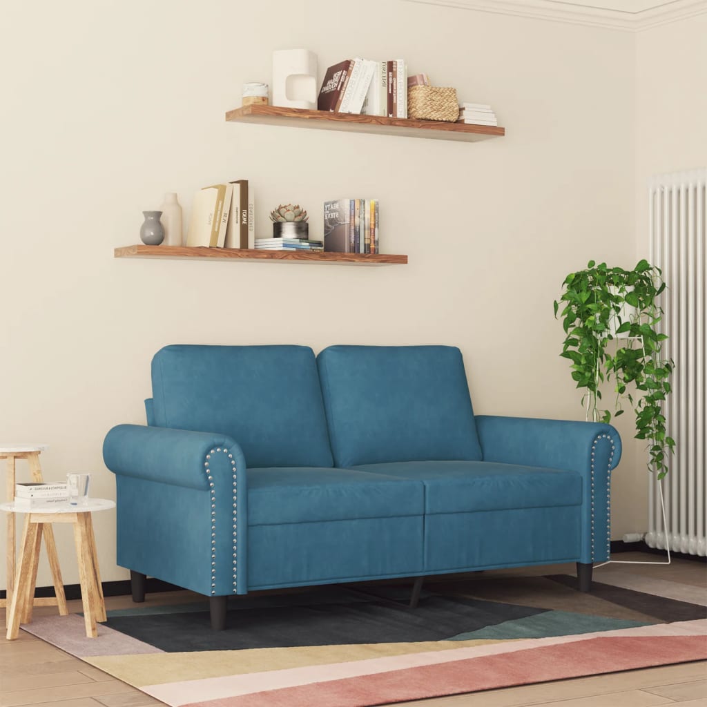 vidaXL Tweezitsbank 120 cm fluweel blauw