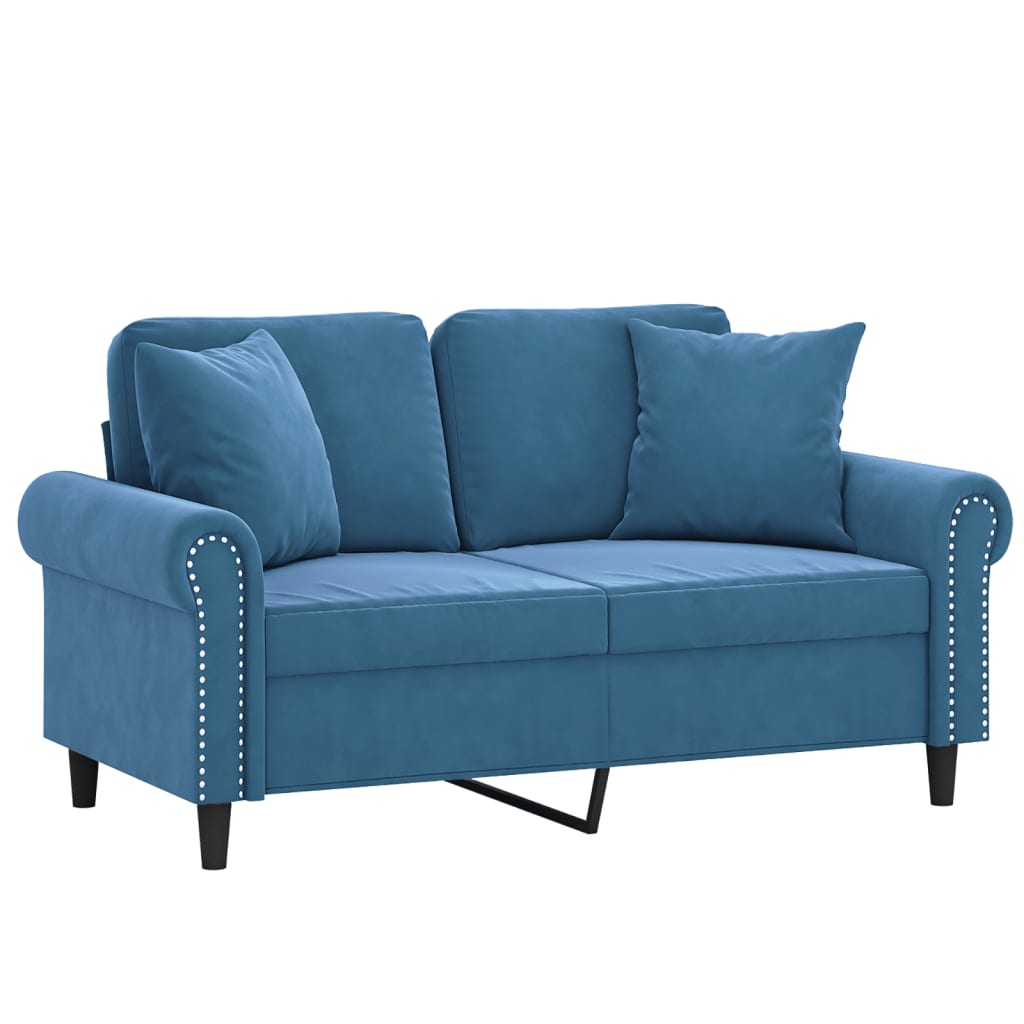 vidaXL Tweezitsbank met sierkussens 120 cm fluweel blauw