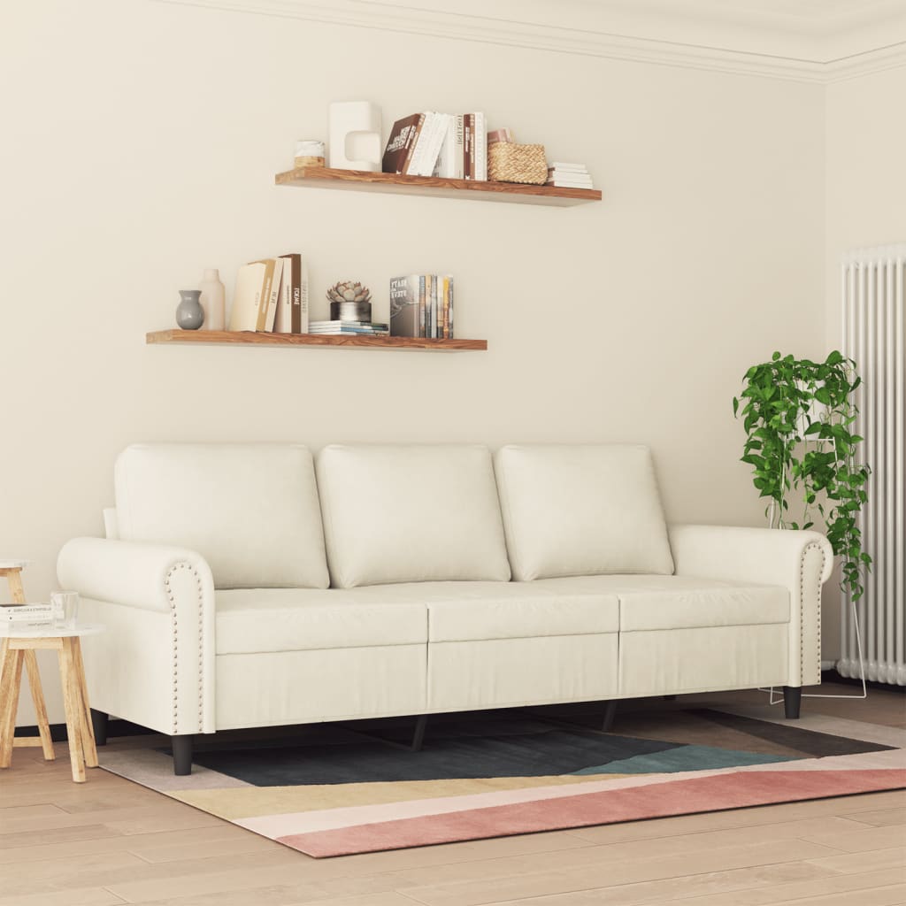 vidaXL Driezitsbank 180 cm fluweel crèmekleurig