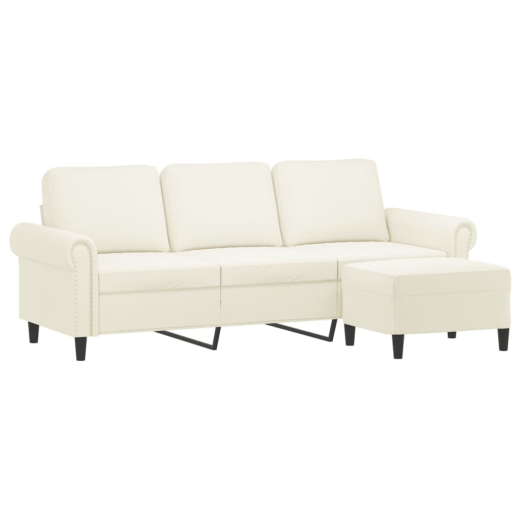 vidaXL Driezitsbank met voetenbank 180 cm fluweel crèmekleurig
