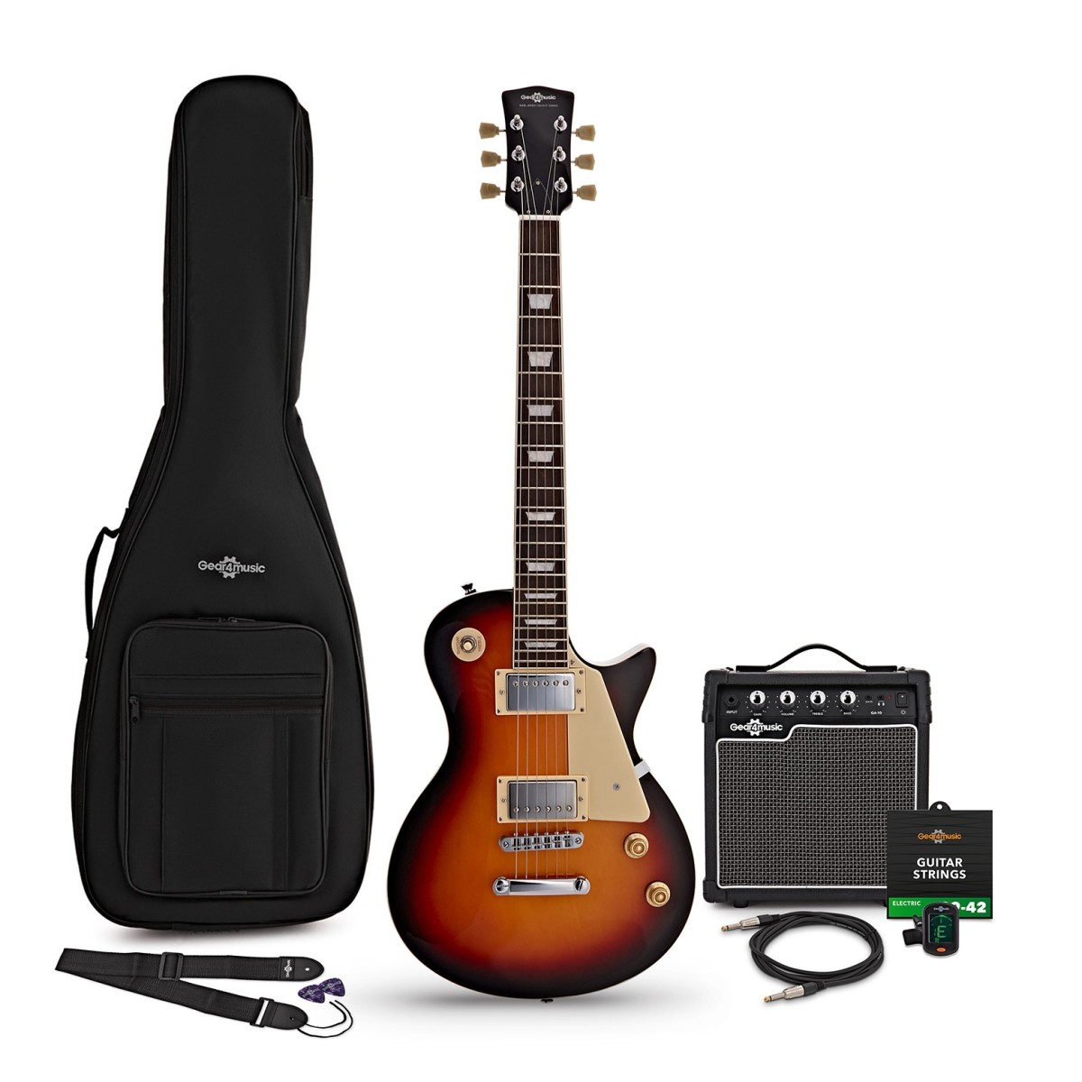 Gear4Music New Jersey Select Electric Guitar Sunburst 10W Guitar Amp & Accessory Pack