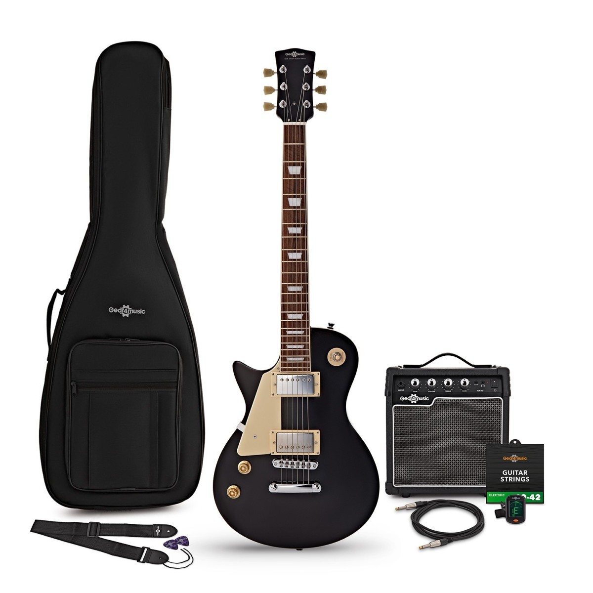 Gear4Music New Jersey Select Left Handed Electric Guitar Black 10W Guitar Amp & Accessory Pack