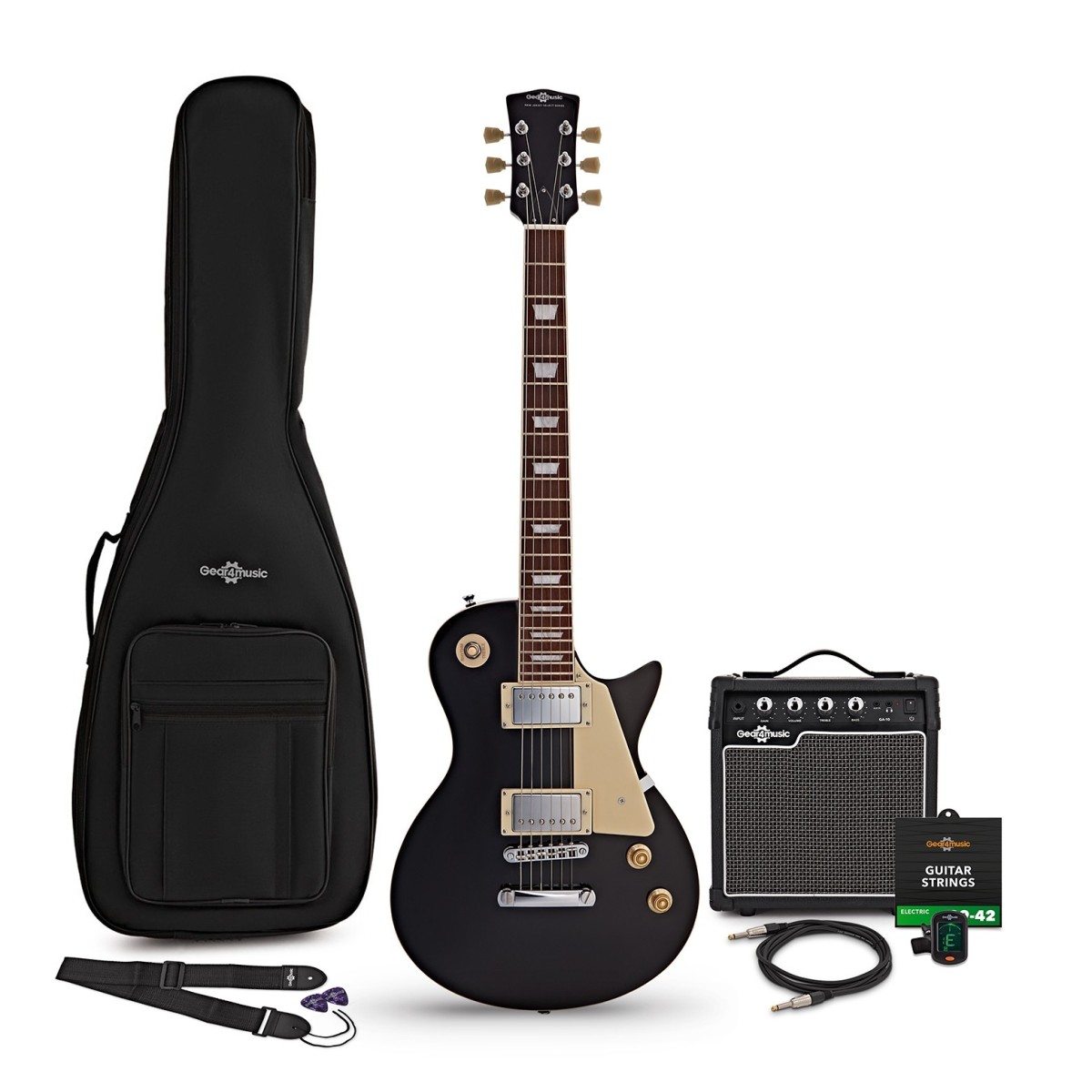 Gear4Music New Jersey Select Electric Guitar Black 10W Guitar Amp & Accessory Pack