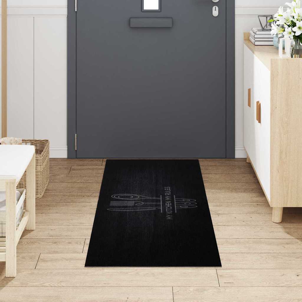 vidaXL Keuken Vloerkleed Zwart 180 x 60 cm Fluweel