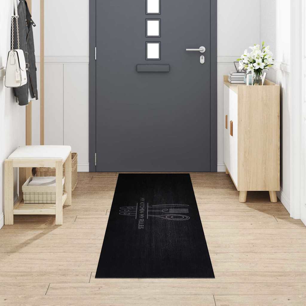 vidaXL Keuken Vloerkleed Zwart 300 x 60 cm Fluweel