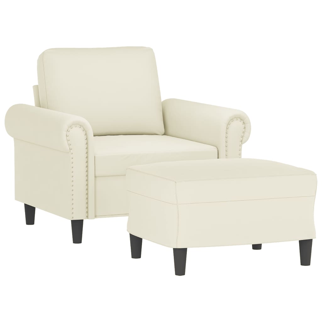 vidaXL Fauteuil met voetenbank 60 cm fluweel crèmekleurig