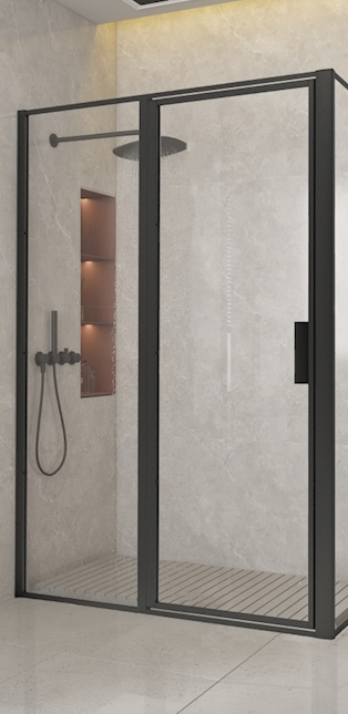 BWS Nisdeur Recta Met Vast Paneel 90x200 8 mm NANO Glas Mat Zwart Profiel inclusief Ombouwset