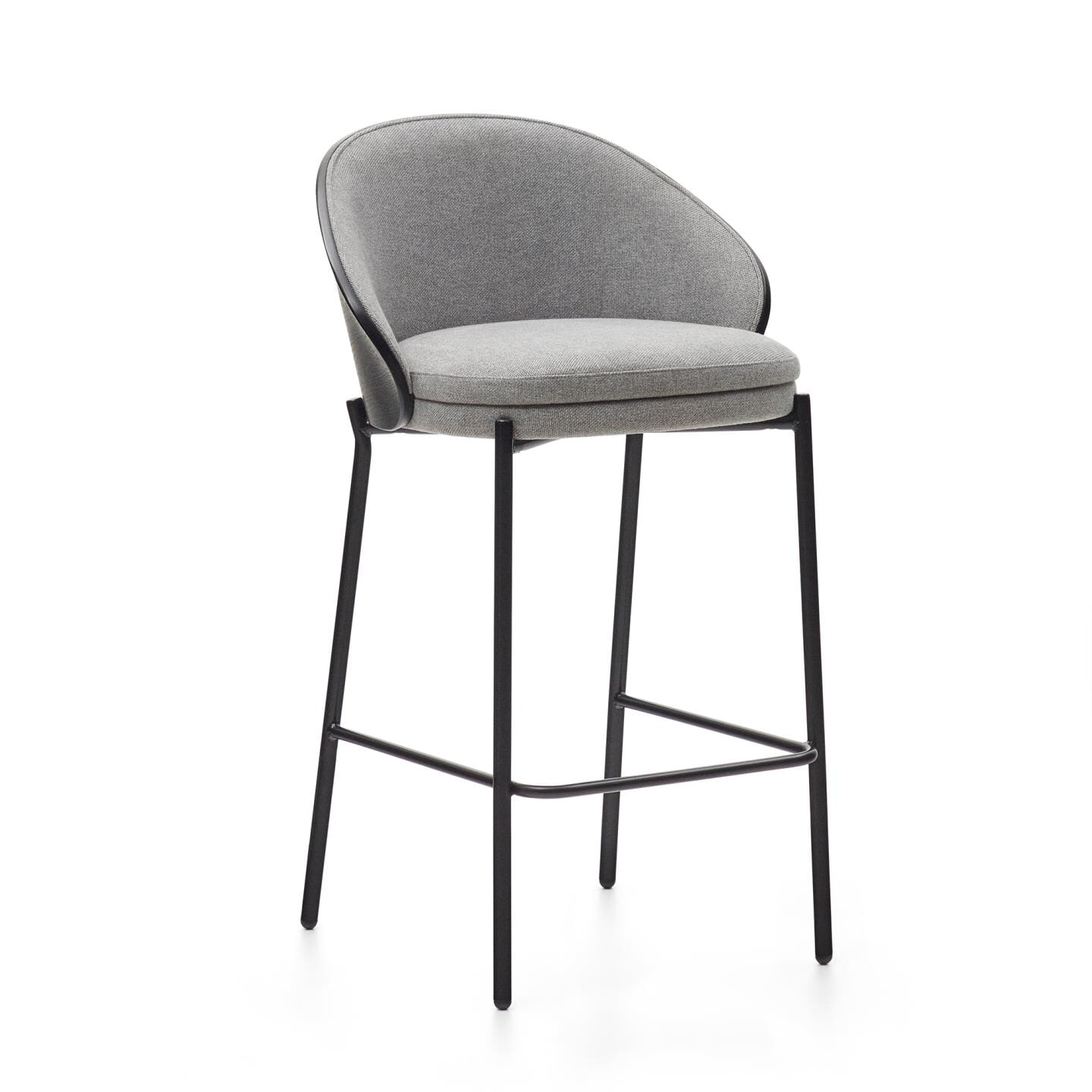 Kave Home Barkruk Eamy Essenhout - Lichtgrijs/Zwart (zithoogte 65cm)