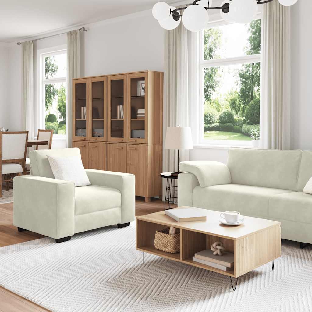 vidaXL 3-delige Loungeset met kussens fluweel crèmekleurig