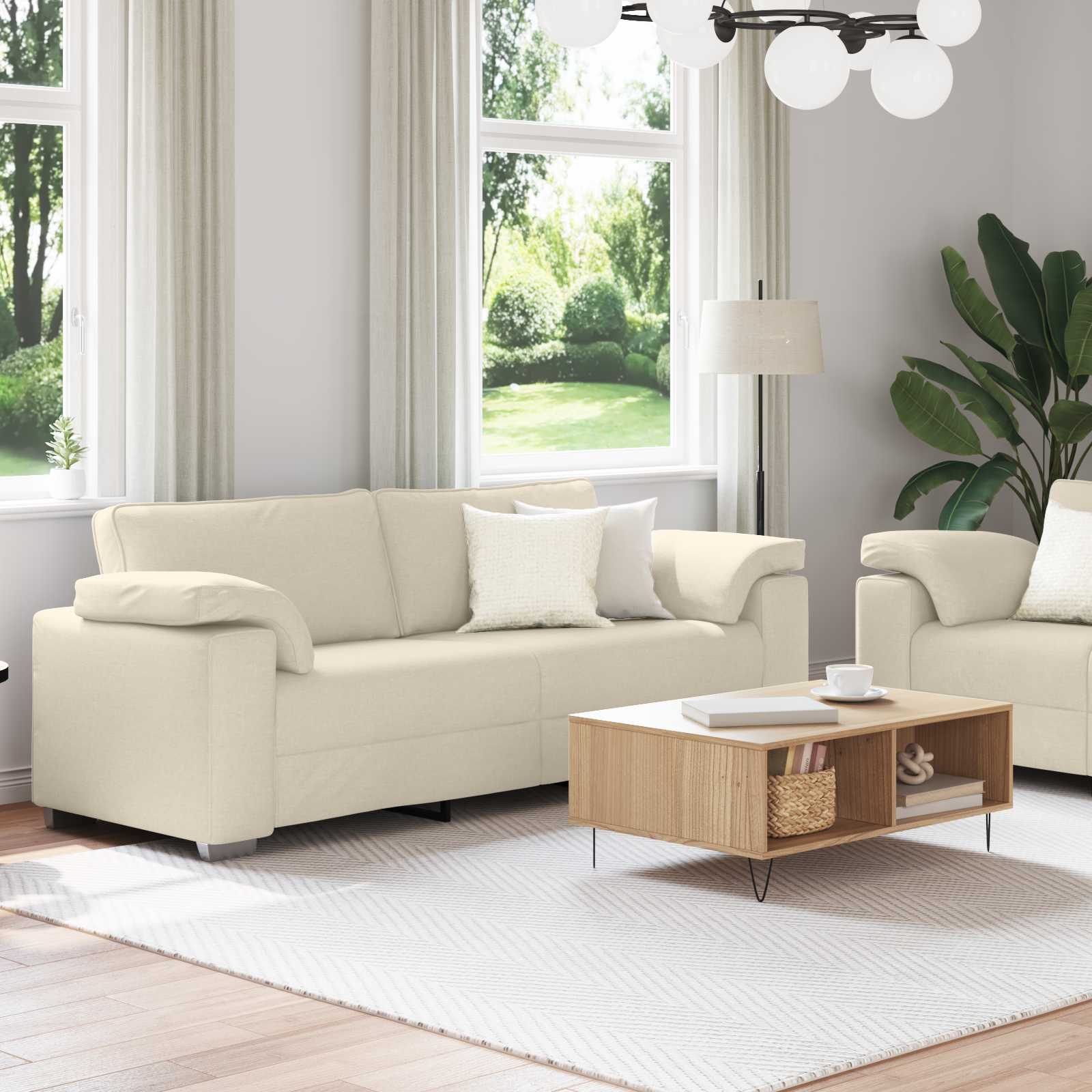 vidaXL Bank 2 pcs Beige Linnen-mix stof