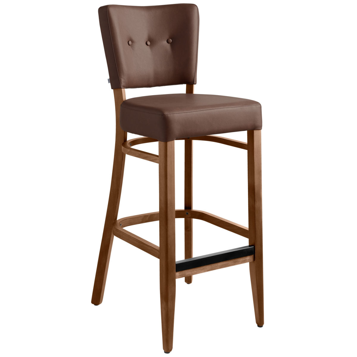 Vega Barstoel Winchester kunstleer ; 45x56x110 cm (BxDxH); zitting bruin, frame tabak gebeitst; 2 stuk / verpakking