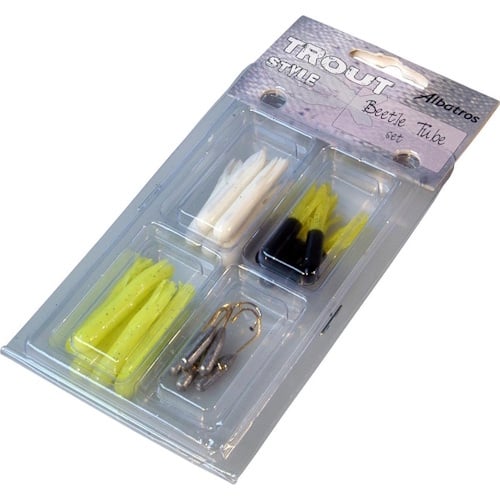 ALBATROS Trout Style Beetle Tube Set - 20-delige  forel kunstaas set met soft tubes en jigheads