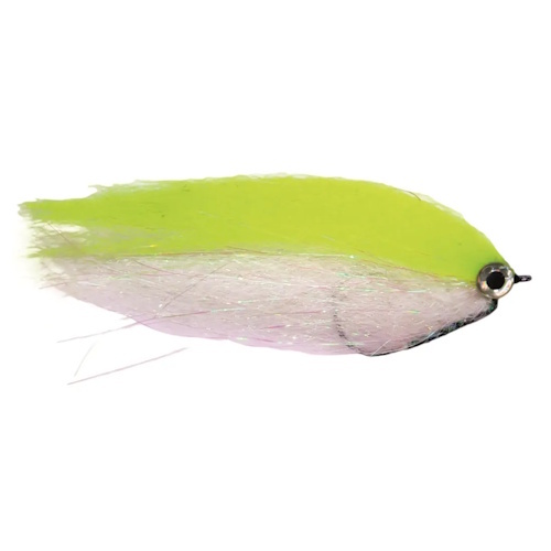 Predox Weedless Pike Fly - weedless streamer met offsethaak 5/0 voor roofvissen White & Chartreuse